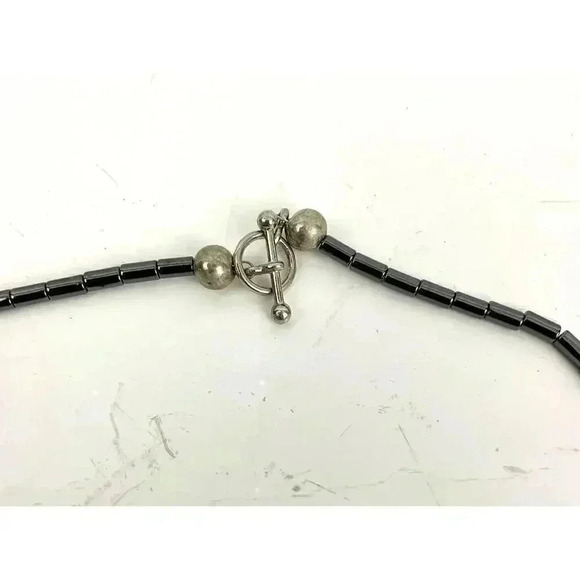 Gray Butterfly Beaded Hematite Stone Graduated Fan Sticks Collar Necklace 16" - Picture 4 of 13